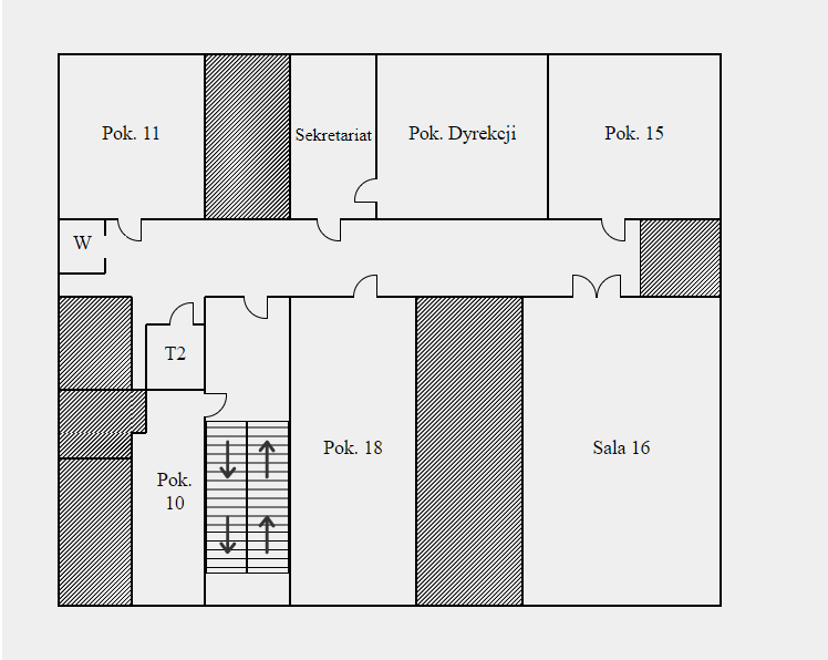Mapa piętra - pomieszczenia opisane są poniżej